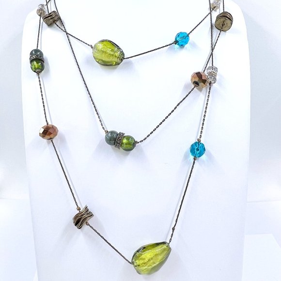 NWOT - Lane Bryant - Single Strand Glass Beaded Antiqued Brass Tone 60” Necklace - Picture 1 of 7